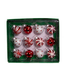 Kurt Adler - 25MM Miniature Red and White Glass Ball Ornaments, 12-Piece Box Set - GG0294