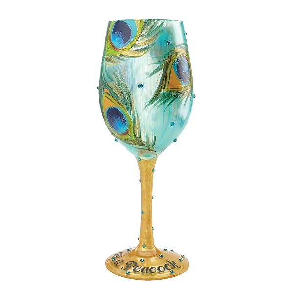 Designs by Lolita “Pretty as a Peacock” Hand-painted Artisan Wine Glass, 15 oz.