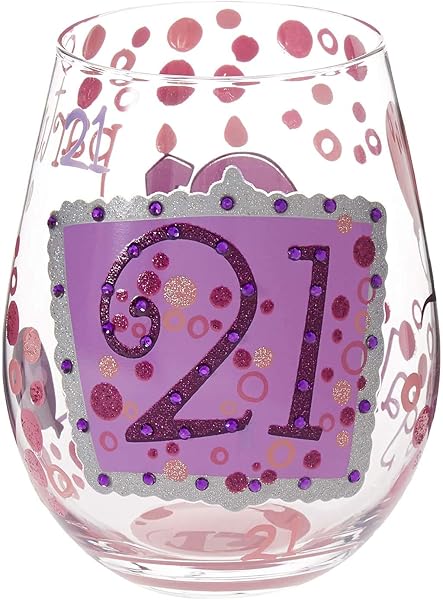 Designs by Lolita “21” Hand-painted Artisan Stemless Wine Glass, 20 oz.