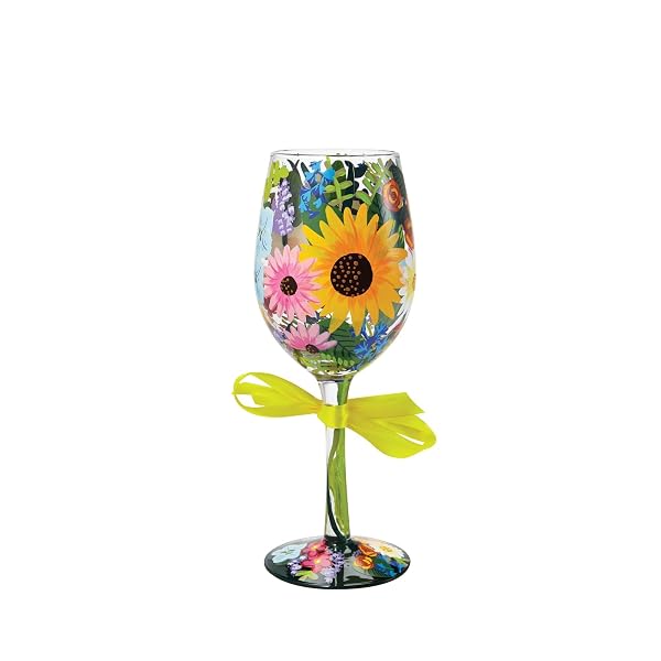 Enesco Designs by Lolita “Wildflowers” Hand-painted Artisan Wine Glass, 15 oz