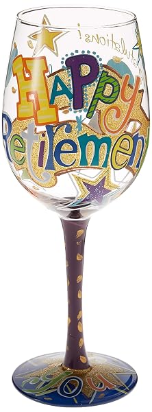 Enesco Lolita Happy Retirement Artisan Painted Wine Glass Gift, Multicolor, 1 Count (Pack of 1)