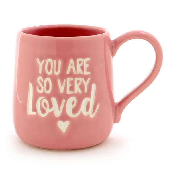 Enesco 6000501 Our Name Is Mud “You are Loved” Stoneware Engraved Coffee Mug, 16 oz, Pink