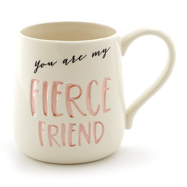 Enesco 6000524 Our Name Is Mud “Fierce Friend” Stoneware Engraved Coffee Mug, 16 oz, Pink