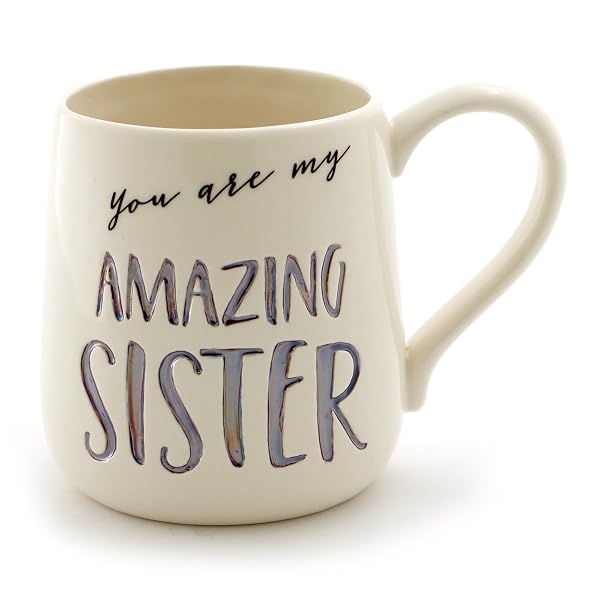 Enesco 6000525 Our Name Is Mud “Amazing Sister” Stoneware Engraved Coffee Mug, 16 oz, Purple
