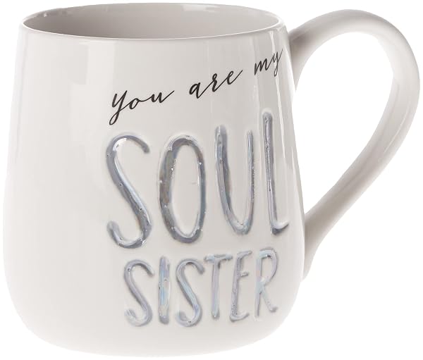 Enesco 6000526 Our Name Is Mud “Soul Sister” Stoneware Engraved Coffee Mug, 16 oz, Gray