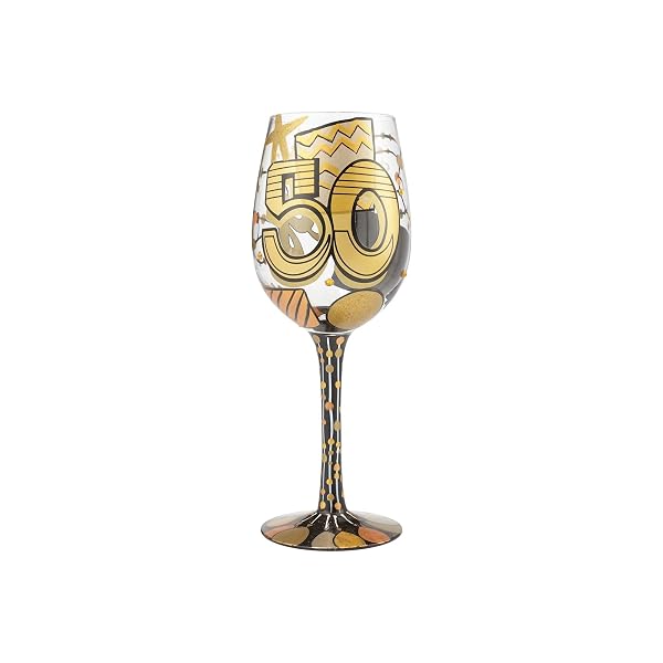 Enesco Designs by Lolita Hand-Painted Artisan, 15 oz. 50th Birthday Wine Glass, 15 Ounces, Multicolor