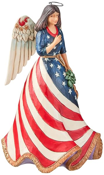 Enesco Jim Shore Heartwood Creek Patriotic Angel with Flag Dress Figurine, 9.8"