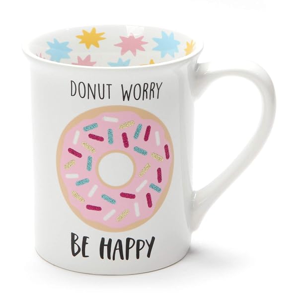 Our Name Is Mud "Donut Worry Be Happy" Glitter Stoneware Mug, 16 ounce, Multicolor
