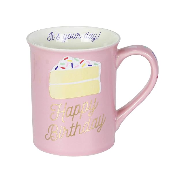 Enesco 6003669 Our Name is Mud Happy Birthday Cake Glitter Coffee Mug, 16 Ounce, Pink