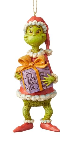 Enesco Dr. Seuss The Grinch by Jim Shore Present Hanging Ornament, 4.92 Inch, Multicolor