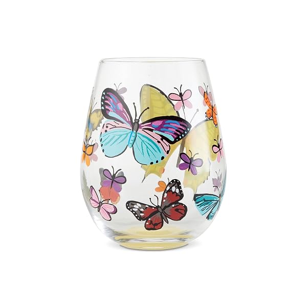 Enesco 6004351 Designs by Lolita Butterfly Hand-Painted Artisan Stemless Wine Glass, 20 Ounce, Multicolor