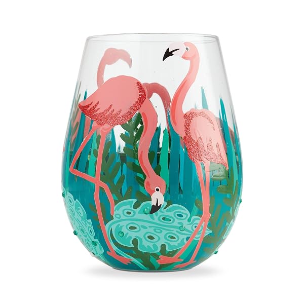 Enesco 6004761 Designs by Lolita Fancy Flamingo Artisan Hand-Painted Stemless Wine Glass, 20 Ounce