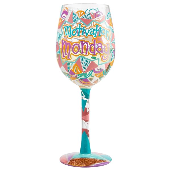 Enesco 6004841 Designs by Lolita Motivation Monday Artisan Hand-Painted Wine Glass, 15 Ounce, Multicolor