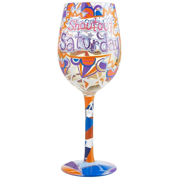 Enesco 6004846 Designs by Lolita Saturday Shoutout Artisan Hand-Painted Wine Glass, 15 Ounce, Multicolor