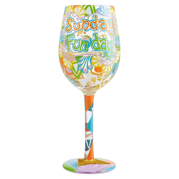 Enesco 6004847 Designs by Lolita Sunday Fun Day Artisan Hand-Painted Wine Glass, 15 Ounce, Multicolor