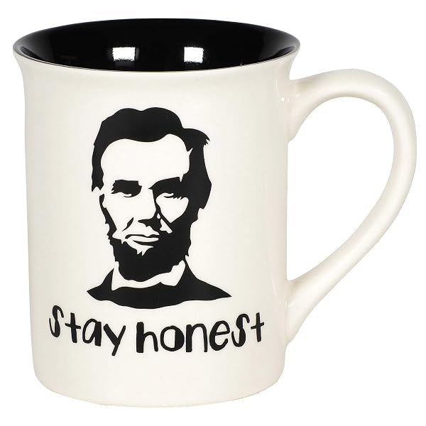 Enesco 6005709 Our Name is Mud Stay Honest Abe History Coffee Mug, 16 Ounce, Black and White
