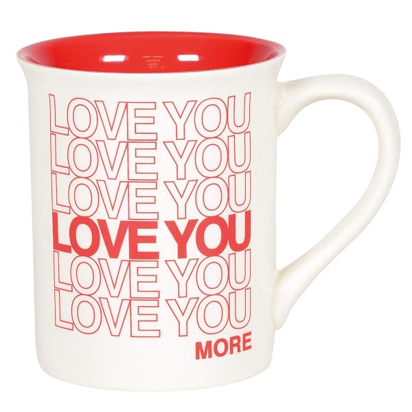 Enesco Our Name is Mud Love You More Repeating Type Coffee Mug, 16 Ounce, Red and White