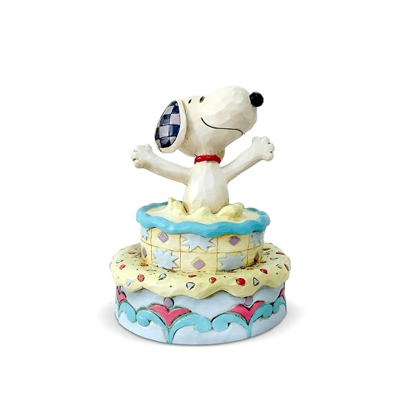 Enesco 6005944 Peanuts by Jim Shore Snoopy Jumping Out of Birthday Cake Figurine, 5.5 Inch, Multicolor