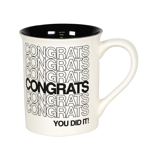 Enesco Our Name is Mud Congrats You Did It Repeating Type Coffee Mug, 16 Ounce, Black and White