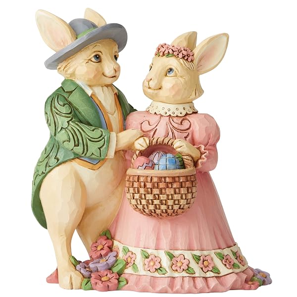 Jim Shore Hare's to Happiness Bunny Couple with Easter Basket Figurine 6006232