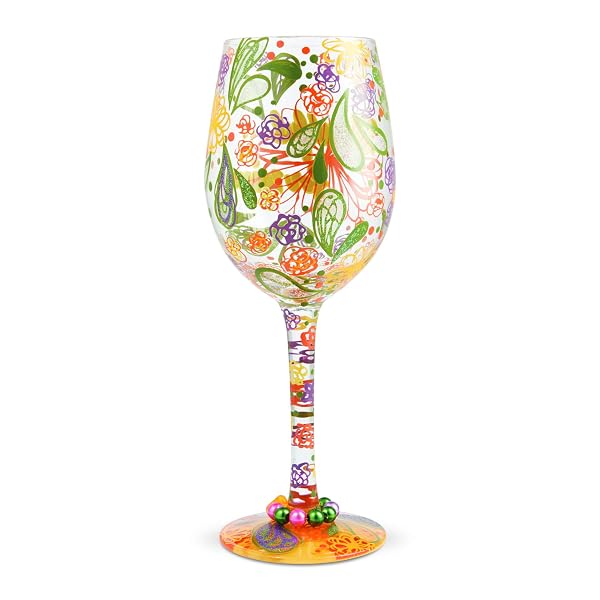Enesco 6006283 Designs by Lolita 'Thankful Hand-Painted Artisan Wine Glass, 15 Ounce, Multicolor
