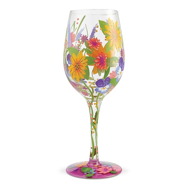 Enesco 6006284 Designs by Lolita Garden' Hand-Painted Artisan Wine Glass, 15 Ounce, Multicolor