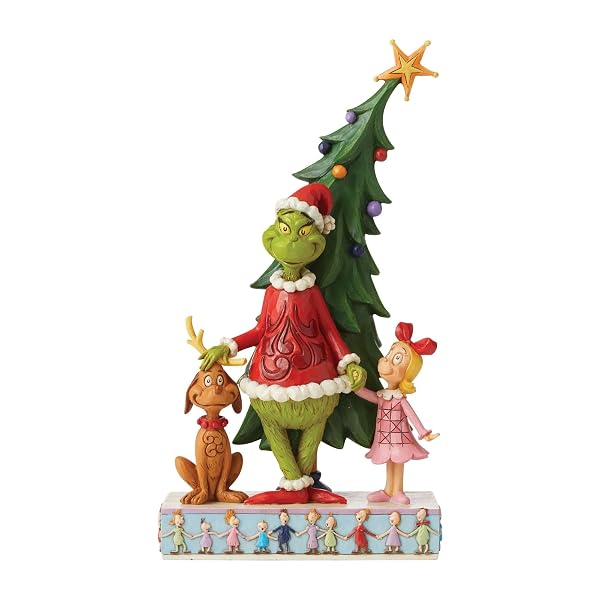 Enesco Jim Shore The Grinch, Max and Cindy with Christmas Tree Figurine, 11.22" H, Multicolor