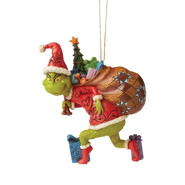 Enesco Jim Shore The Grinch Tiptoeing Hanging Ornament, 4.45" H, Multicolor for Christmas