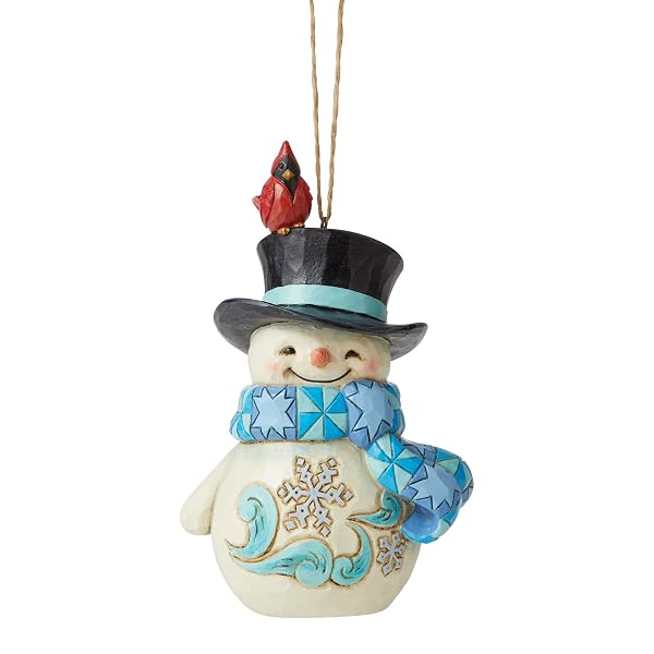 Enesco Jim Shore Heartwood Creek Snowman with Cardinal on Top Hat Hanging Ornament, Multicolor