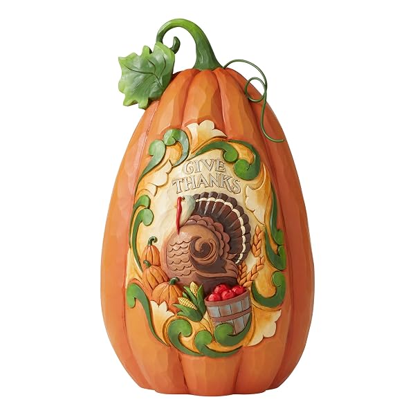 Enesco Jim Shore Heartwood Creek Harvest Blessed and Autumn Obsessed Give Thanks Pumpkin Figurine, Multicolor