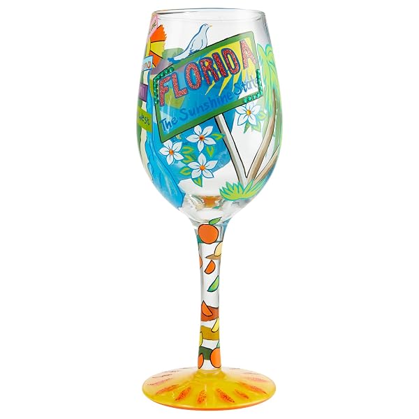 Enesco 6006956 Designs by Lolita Florida Fun Hand-Painted Artisan Wine Glass, 15 Ounce, Multicolor