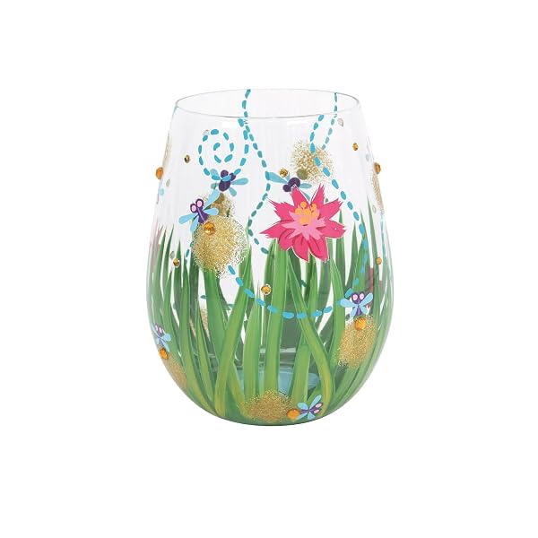 Enesco 6008341 Designs by Lolita Firefly Hand-Painted Artisan Stemless Wine Glass, 20 Ounce, Multicolor