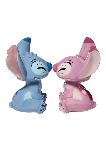 Enesco Disney Ceramics Stitch and Angel Salt and Pepper Shaker Set, 3.5 Inch, Multicolor