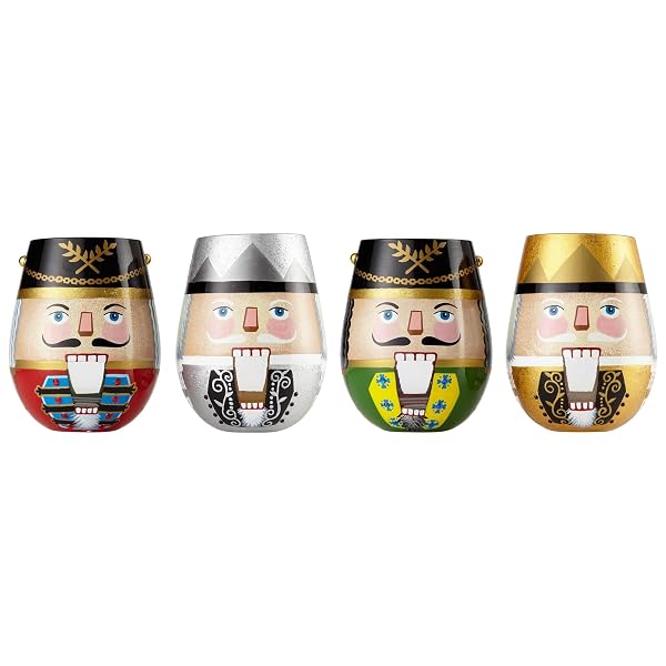 Enesco Designs by Lolita Nutcracker Suite Stemless Wine Glass Set, 20 oz, Multicolor