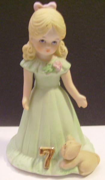 Enesco Growing Up Girls “Blonde Age 7” Porcelain Figurine, 4.5”, Golden,green,pink