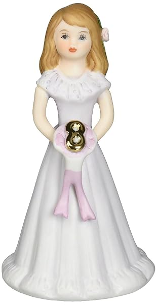 Enesco Growing Up Girls “Brunette Age 8” Porcelain Figurine, 4.5”,Golden,pink