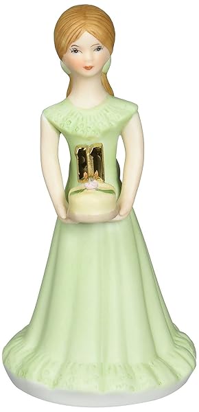 Enesco Growing Up Girls “Brunette Age 11” Porcelain Figurine, 5.5”, Golden,green