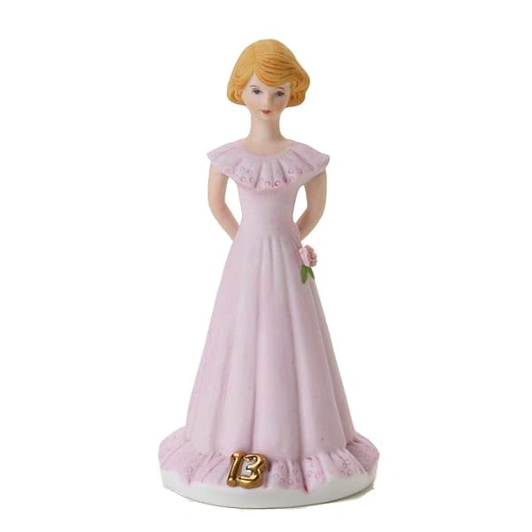 Enesco Growing Up Girls “Brunette Age 13” Porcelain Figurine, 5.5”, Golden,pink