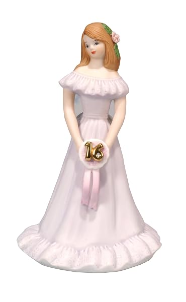 Enesco Growing Up Girls Brunette Holding Ribbon Age 16 Figurine, 6.5 Inch, Multicolor