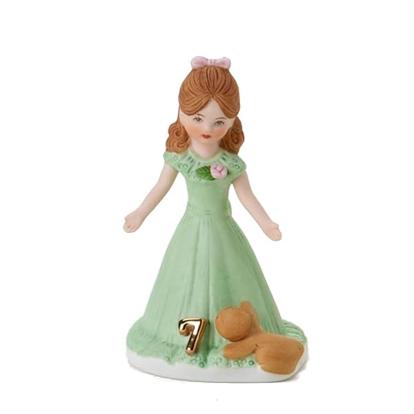 Enesco Growing Up Girls Brunette Green Dress Age 7 Figurine, 4.5 Inch, Multicolor