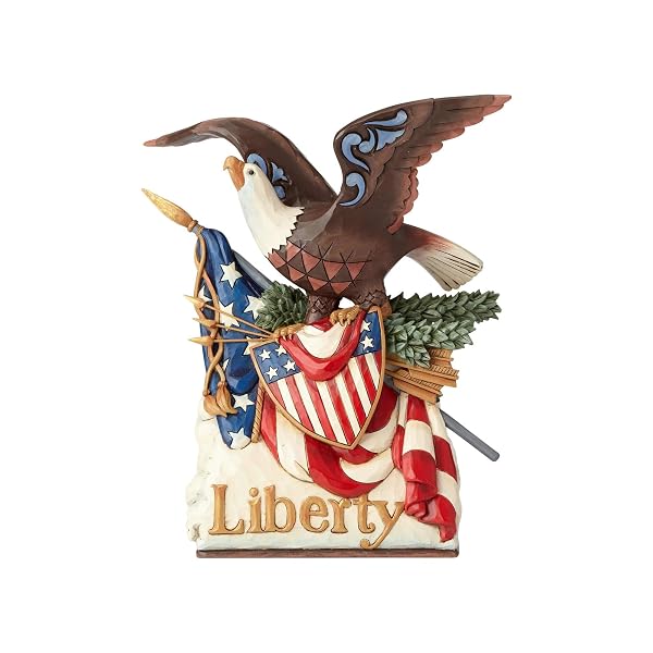 Enesco Jim Shore Heartwood Creek Eagle Holding Flag Musical