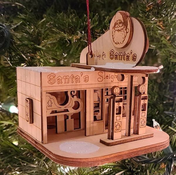 Ginger Cottages - Old World Christmas Santa's Sleigh Station Wooden - 80016