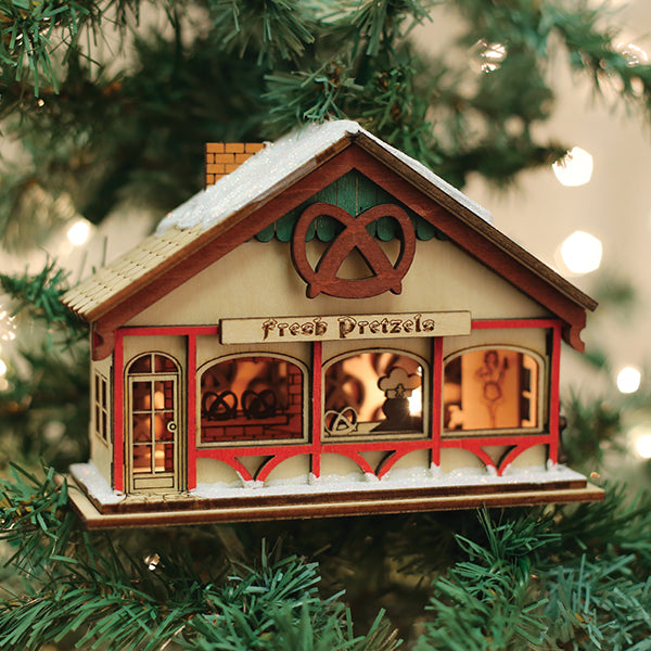 Ginger Cottages - Old World Christmas Peppermint Twist Pretzel Shop Wood - 80029