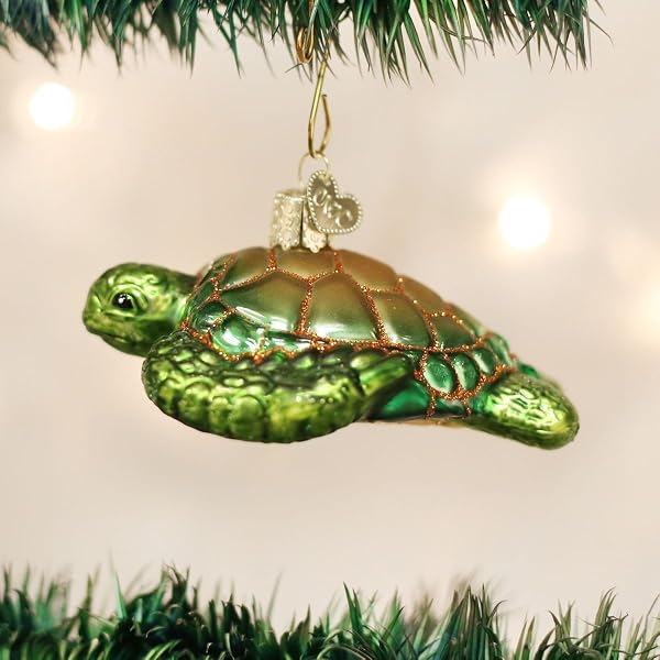 GREEN SEA TURTLE Old World Christmas Glass Ornament Decoration 12167