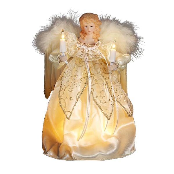 Kurt Adler - 10-Light 9-Inch Ivory and Gold Angel Treetop - UL2154