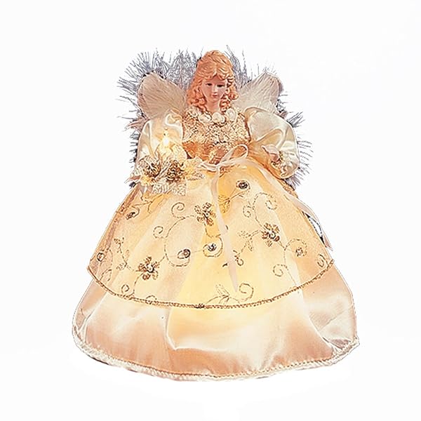 Kurt Adler - 10-Light 9-Inch Ivory and Gold Angel Treetop - UL2111