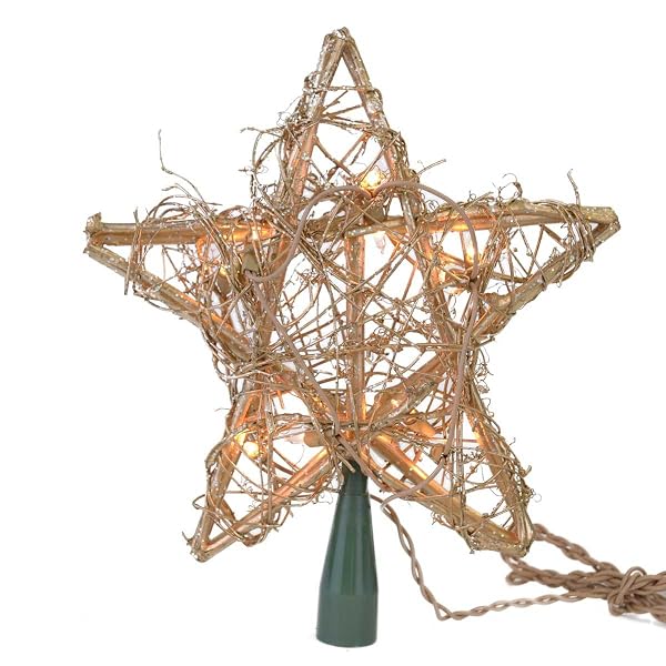 Kurt Adler - 10 Light Indoor Rattan Gold Star Treetop - UL1219