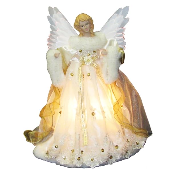 Kurt Adler - 14-Inch Ivory and Gold Fiber Optic Animated Angel - UL2184