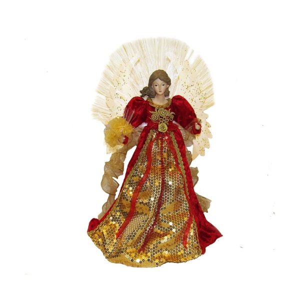 18-Inch UL 70-Light Fiber-Optic LED Red and Gold Angel Tree Top
