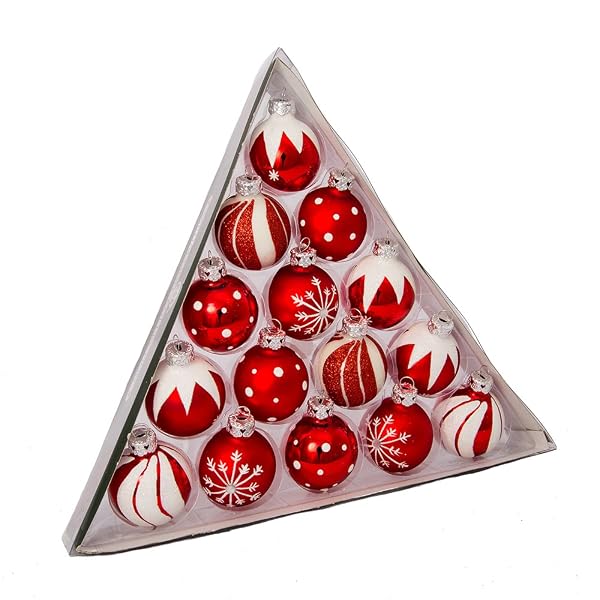 Kurt Adler - 1.57-Inch Red White Decorated Glass Ball Ornament Set - C1852